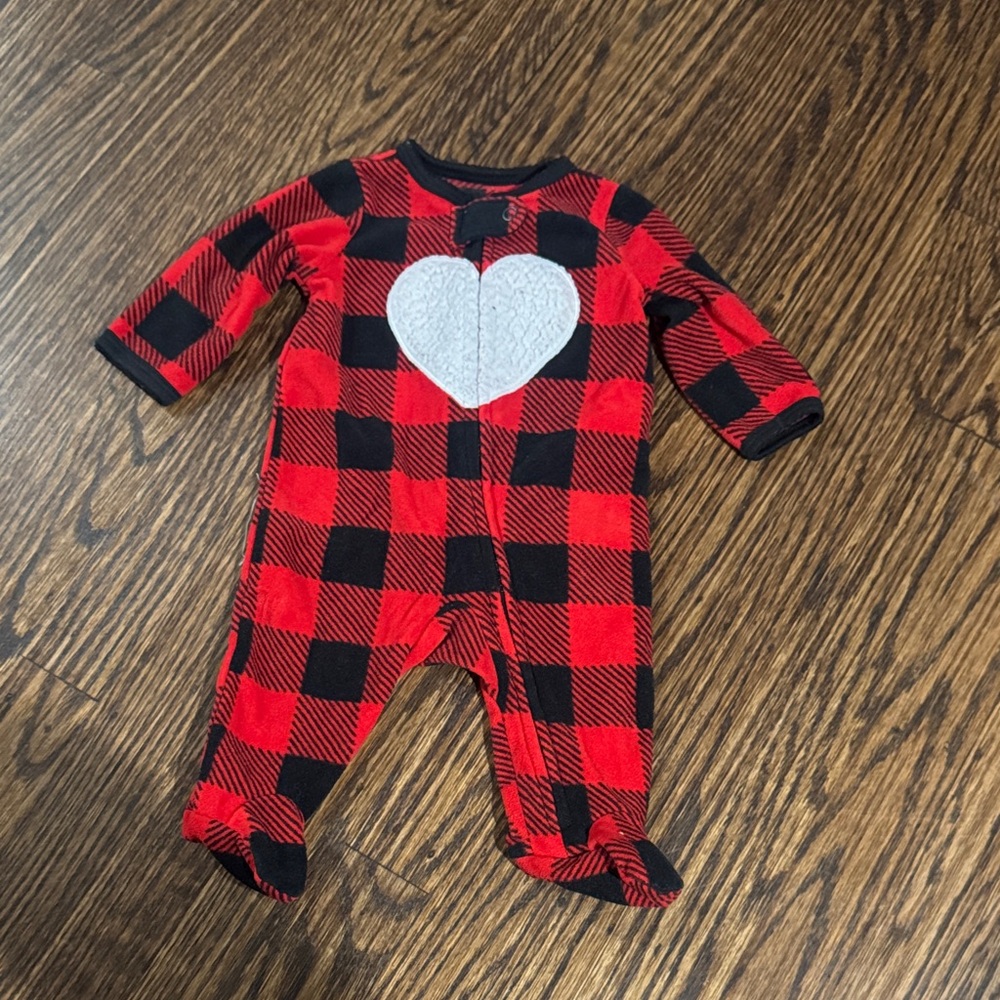 Carter's Red and Black Plaid Footie with Heart